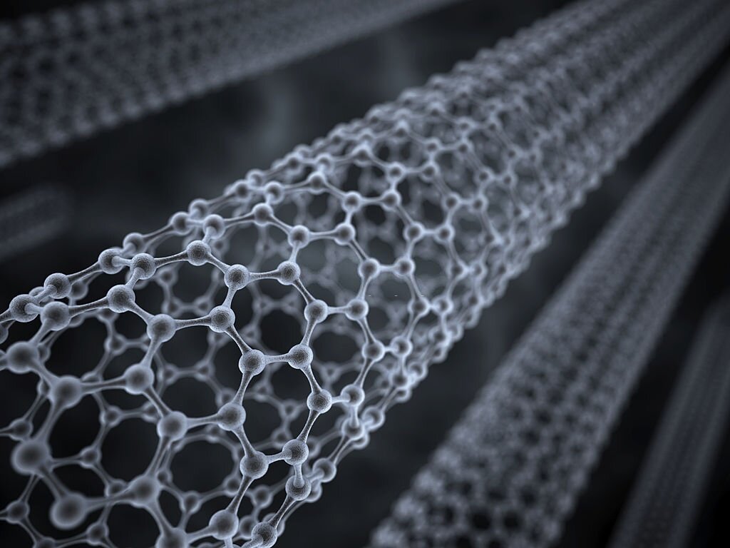 3d Carbon nanotubes on dark background